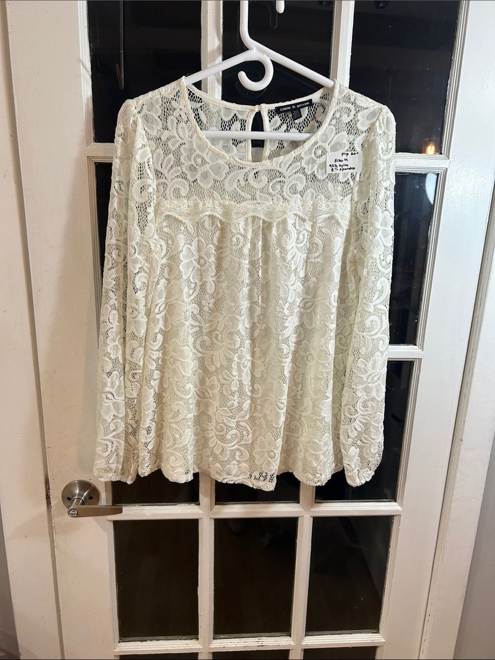 A58.   Lace Long-Sleeve Peasant Top - Ivory - Cable & Gauge